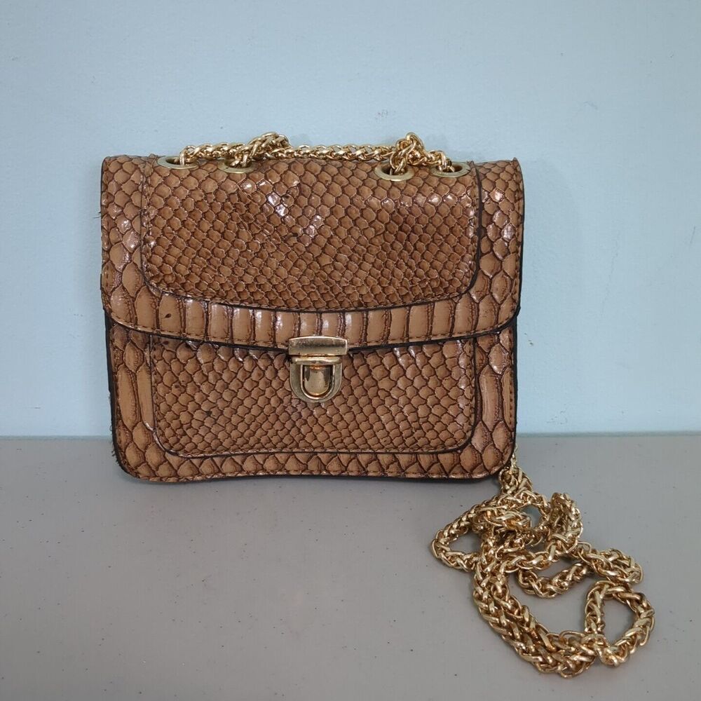 Faux snake skin gold chain purse handbag mellow world